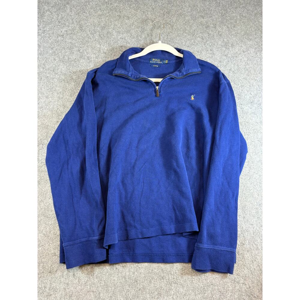 Polo Ralph Lauren Estate Rib Pullover Sweater Mens Blue Quarter Zip Preppy Large